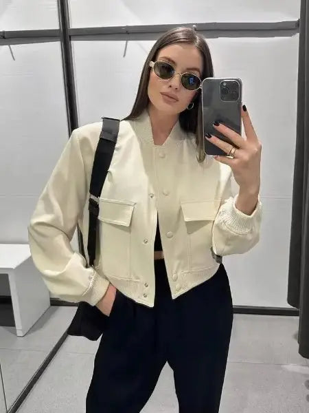 Big Pocket O-Neck Cropped Jacket Vichelar